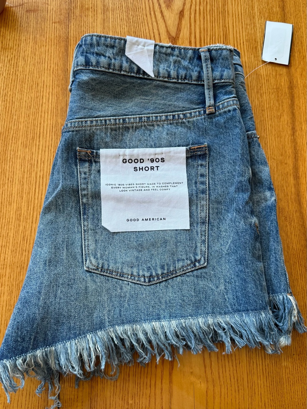 Good American Light Blue Frayed Hem '90s Denim Shorts